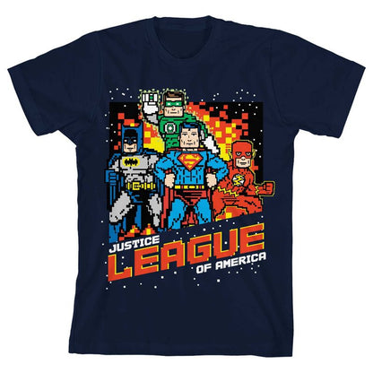 Justice League Pixel Characters Boy's Navy T-shirt