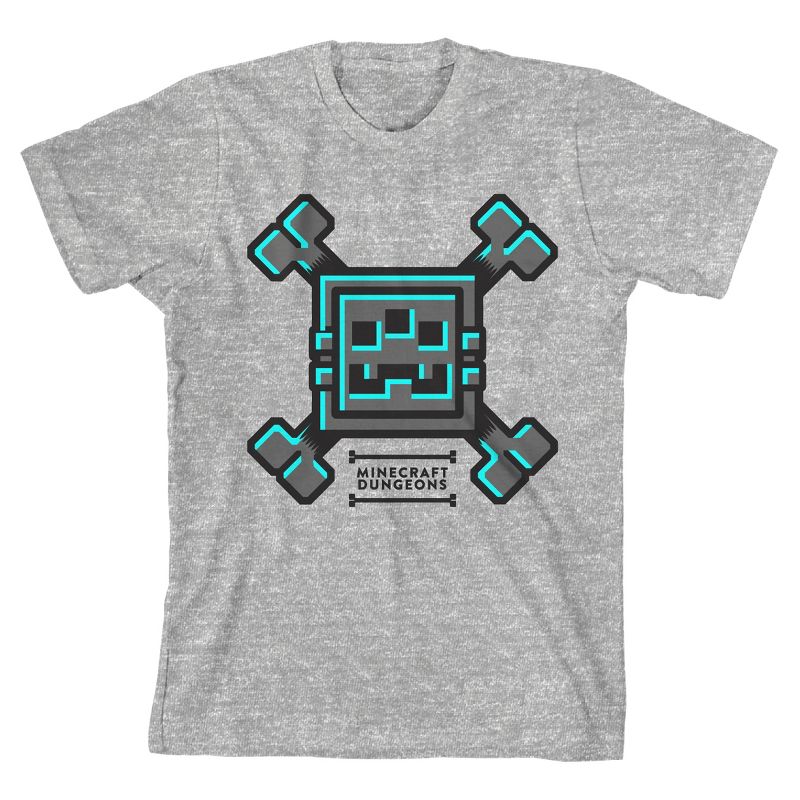 تي شيرت رمادي هيذر للأولاد من Minecraft Dungeons Bone Icon