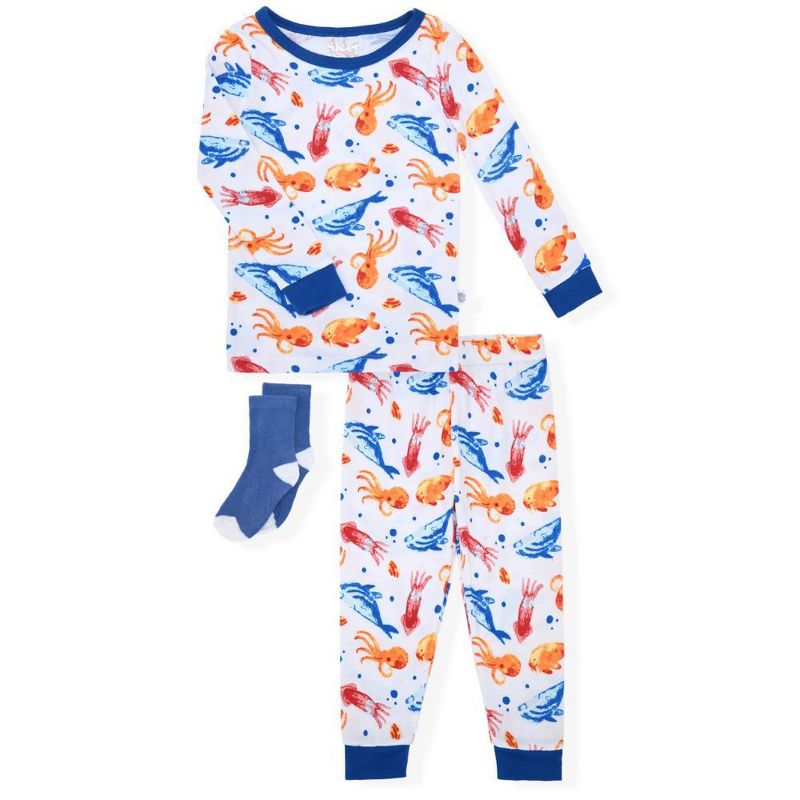 Sleep On It  Boys 2-Piece Super Soft Jersey Snug-Fit Pajama Set with Matching Socks - Baby Boy Pajamas and Toddler Pajama Sets