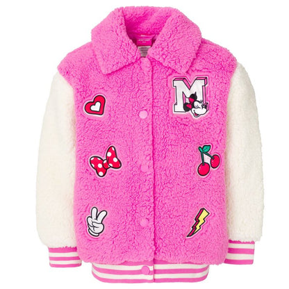 Disney Minnie Mouse Girls Varsity Faux Fur Faux Sherling Jacket Little Kid to Big Kid