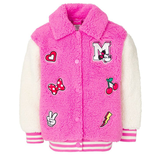 Disney Minnie Mouse Girls Varsity Faux Fur Faux Sherling Jacket Little Kid to Big Kid