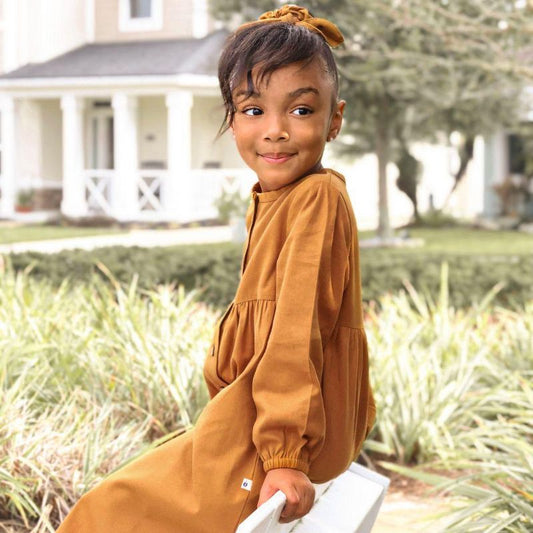 Kids' Organic Long-Sleeved Button-Down Woven Dress Acorn - Jackalo
