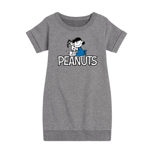 Girls' - Peanuts - Snoopy And Lucy Graphic Short Sleeve Fleece Dress