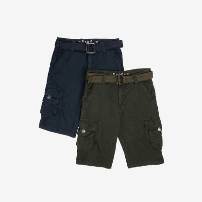 RAW X Boy's 2 pack Combo Belted Cargo Shorts,Twill Shorts -Kids Shorts