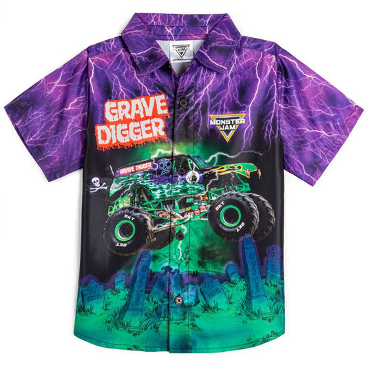 قميص هاواي بأزرار من Monster Jam Grave Digger للعائلة المتطابقة للأطفال الصغار