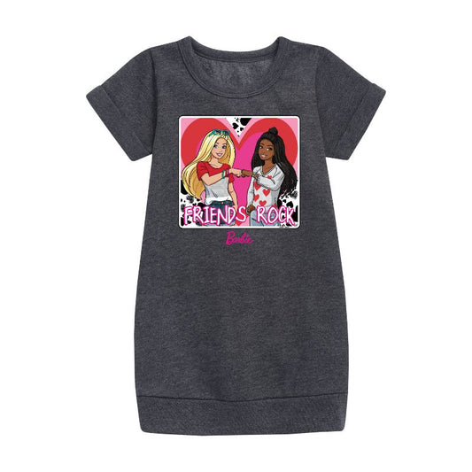 فستان باربي فريندز روك الجرافيكي بأكمام قصيرة من الصوف للبنات