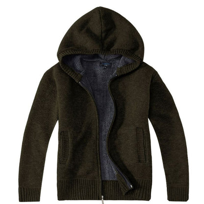 Gioberti Boy's Full Zip Knitted Cardigan Sweater with Hoody and Faux Shearling Lining