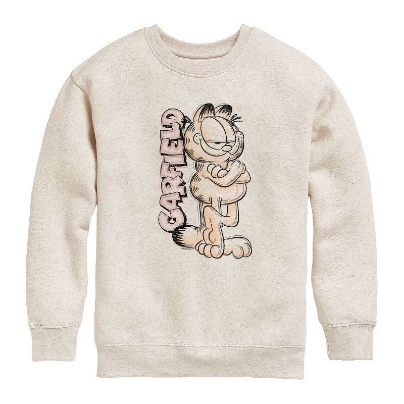 Boys' - Garfield - Logo Vertical Graphic Long Sleeve Fleece Sweatshirt