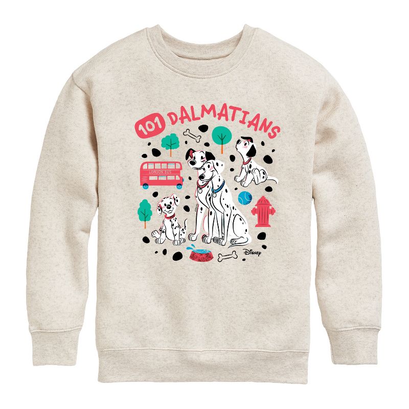 Boys' - 101 Dalmatians - Collage of Dalmatian Family Graphic Long Sleeve Fleece Sweatshirt