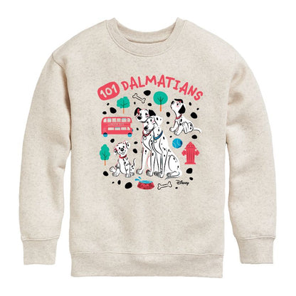 Boys' - 101 Dalmatians - Collage of Dalmatian Family Graphic Long Sleeve Fleece Sweatshirt