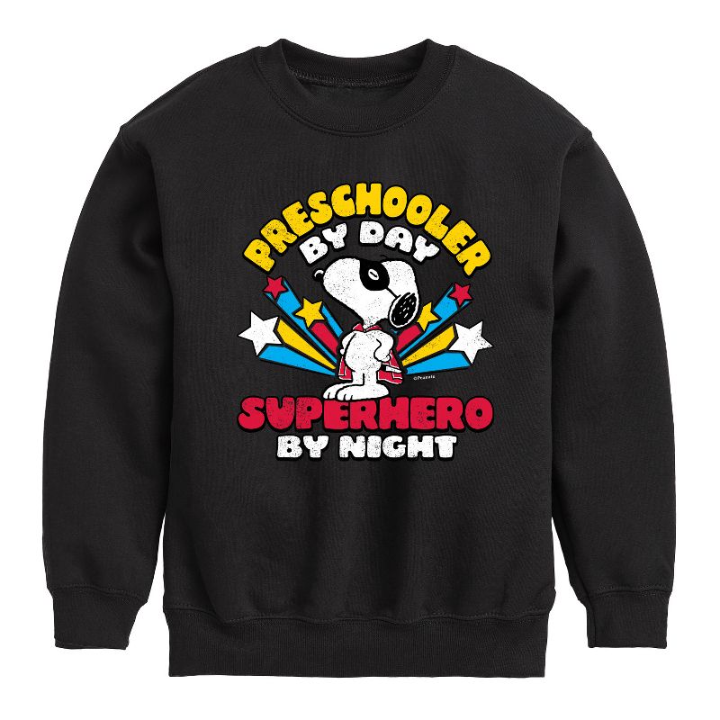Boys' - Peanuts - Preschooler By Day Graphic Long Sleeve Fleece Sweatshirt