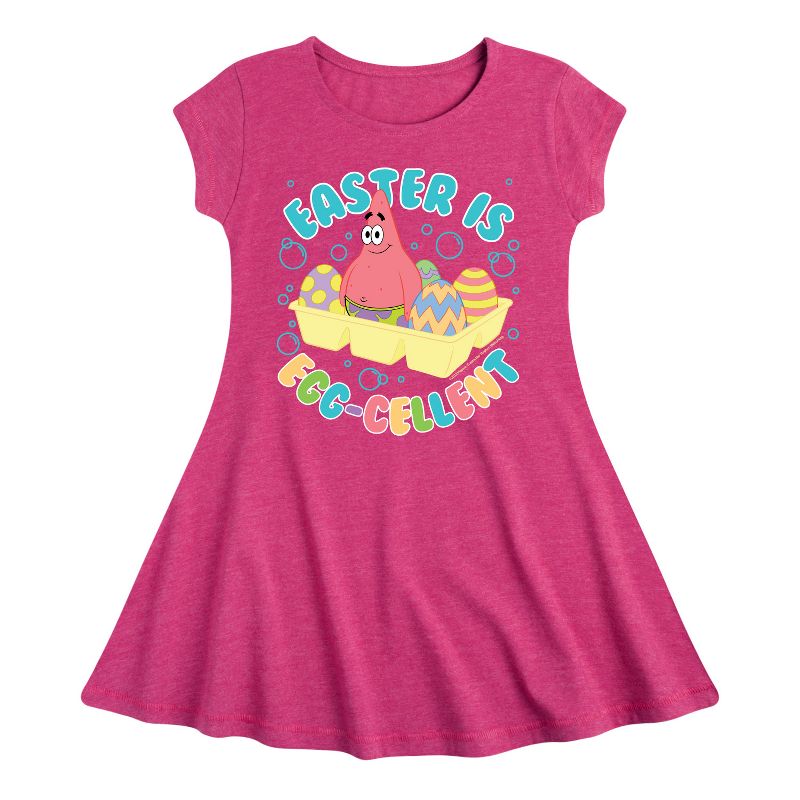 Girls' - SpongeBob Squarepants - Easter Is Egg Fit & Flair Cap Sleeve Dress