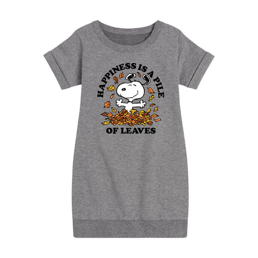 Girls' - Peanuts - Happiness Is A Pile Of Leaves Graphic Short Sleeve Fleece Dress