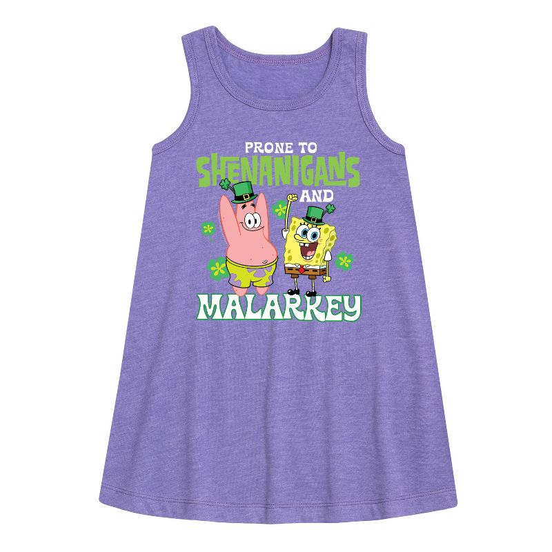 Girls' - SpongeBob Squarepants - Prone To Shenanigans And Malarkey Graphic Sleeveless Aline Dress