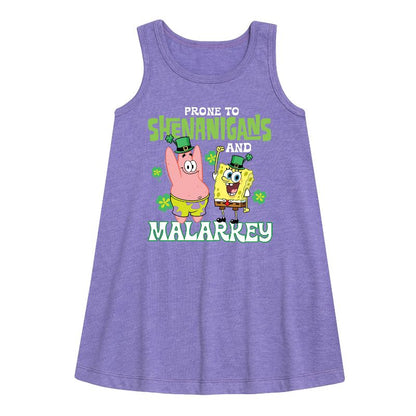 Girls' - SpongeBob Squarepants - Prone To Shenanigans And Malarkey Graphic Sleeveless Aline Dress