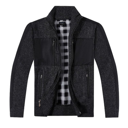 Gioberti Boy's Full Zip Cardigan Patch Design Sweater with Brushed Flannel Lining