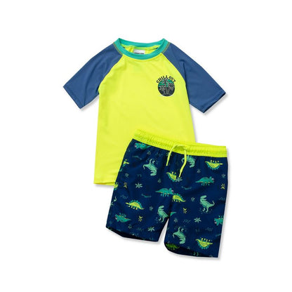 Lands' End Kids Chlorine Resistant Short Sleeve UPF 50 Rash Guard Swim Trunk Set