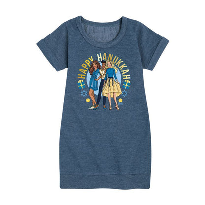 فستان باربي وأصدقائه للعطلات من الصوف بأكمام قصيرة ورسومات جرافيكية للبنات