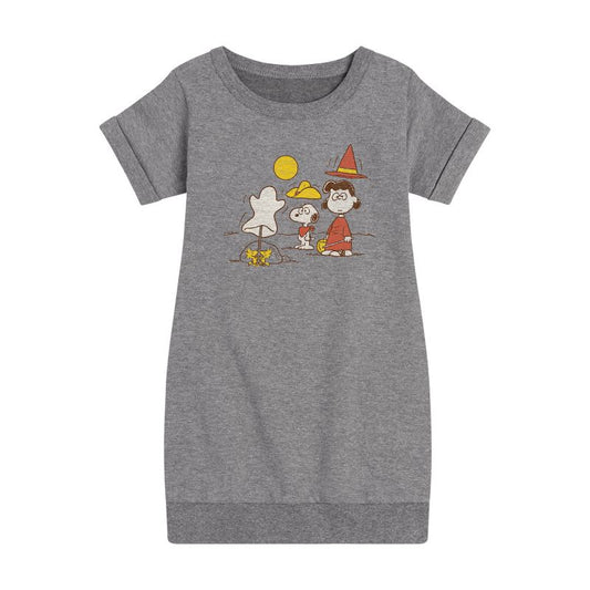 Girls' - Peanuts - Snoopy And Lucy Graphic Short Sleeve Fleece Dress