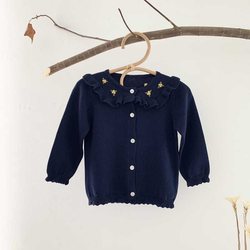 MyKids-Usa Baby Girl Floral Embroidered Pattern Single Breasted Design Knit Cardigan