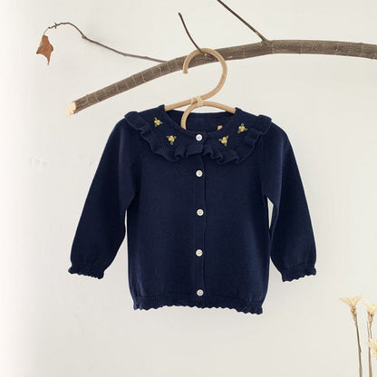 MyKids-Usa Baby Girl Floral Embroidered Pattern Single Breasted Design Knit Cardigan