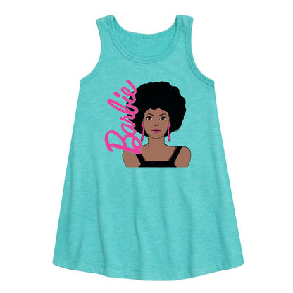 فستان أفرو وحلقات جرافيكي بدون أكمام للبنات - باربي