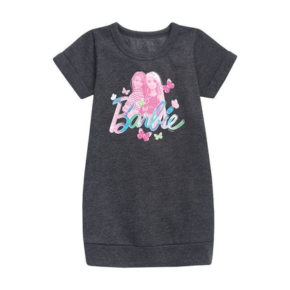 Girls' - Barbie - Tie Dye and Butterflies Flutter Around Barbie Graphic Short Sleeve Fleece Dress