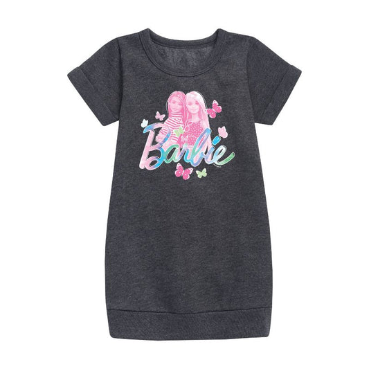 Girls' - Barbie - Tie Dye and Butterflies Flutter Around Barbie Graphic Short Sleeve Fleece Dress