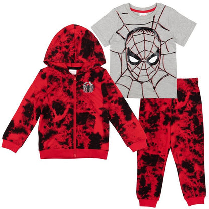 Marvel Spider-Man French Terry Zip Up Hoodie, T-Shirt and Pants 3 Piece Outfit Set