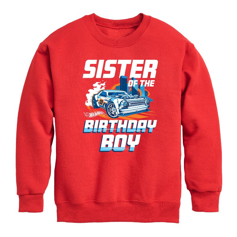 Boys' - Hot Wheels - Sister Of Birthday Boy Graphic Long Sleeve Fleece Sweatshirt