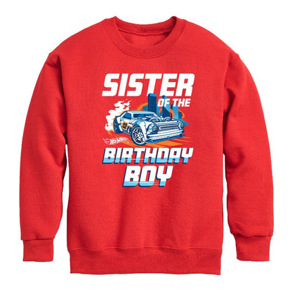 Boys' - Hot Wheels - Sister Of Birthday Boy Graphic Long Sleeve Fleece Sweatshirt