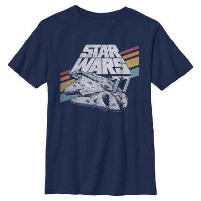 Boys Star Wars Retro 77 Millennium Falcon Stripes T Shirt