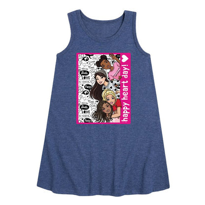 Girls' - Barbie - Happy Heart Day Graphic Sleeveless Aline Dress