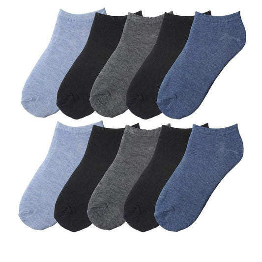 Tipi Toe Big Kids Boys 10 Pairs Classy Lightweight Novelty Black Denim Chambrey & Charcoal Pattern Ankle/Low Cut Socks