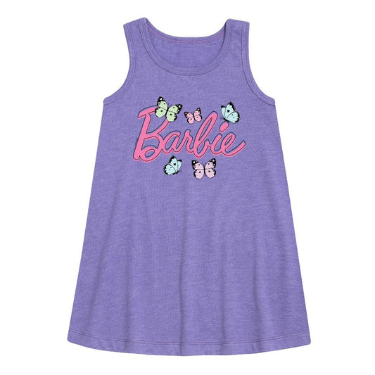 Girls' - Barbie - Butterflies Flutter Graphic Sleeveless Aline Dress