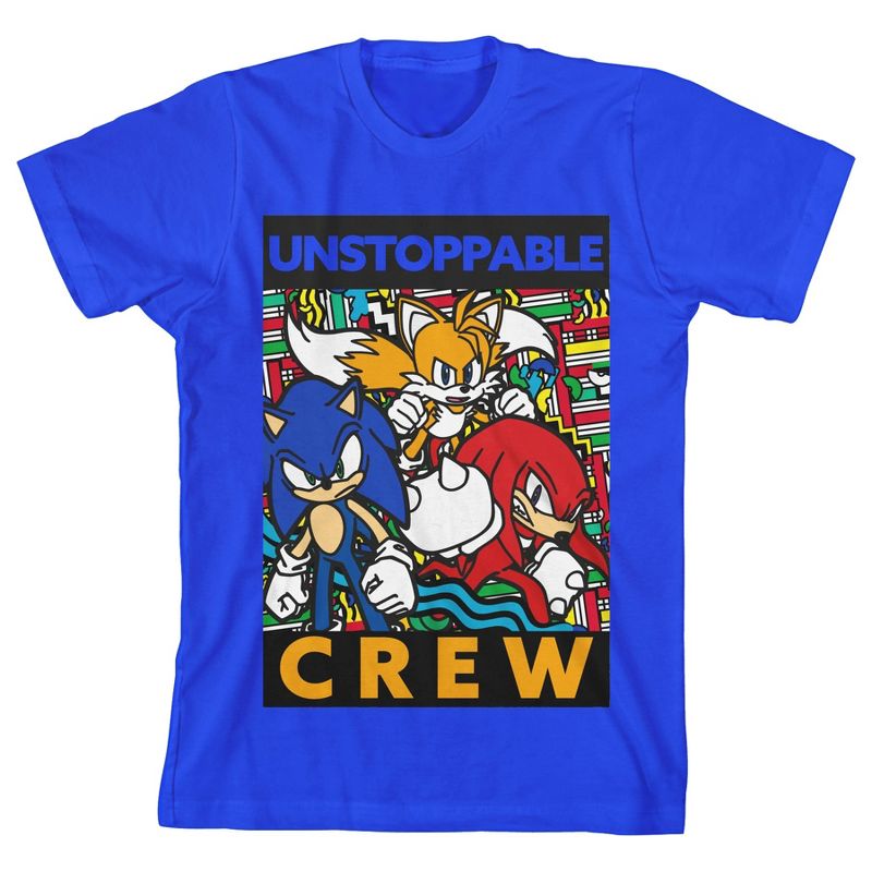 Bioworld Sonic The Hedgehog Unstoppable Crew Pop Dimension Graphic Youth Boys Royal Blue T-Shirt