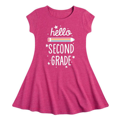 فستان بناتي - رسالة فورية - Hello Second Grade Fit &amp; Flair بأكمام قصيرة