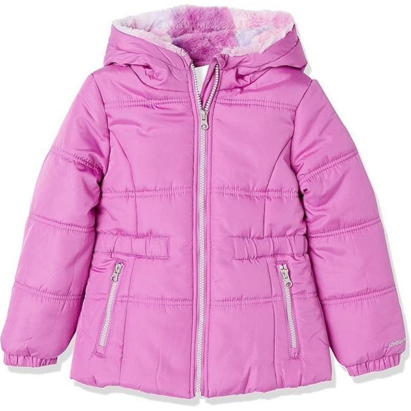 LONDON FOG Little/Big Girls' Heavyweight Fleece Lined Puffer Jacket with Headband
