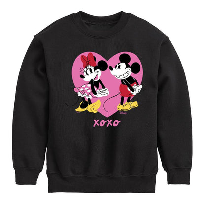 Boys' - Disney - Mickey And Minnie Heart Graphic Long Sleeve Fleece Sweatshirt