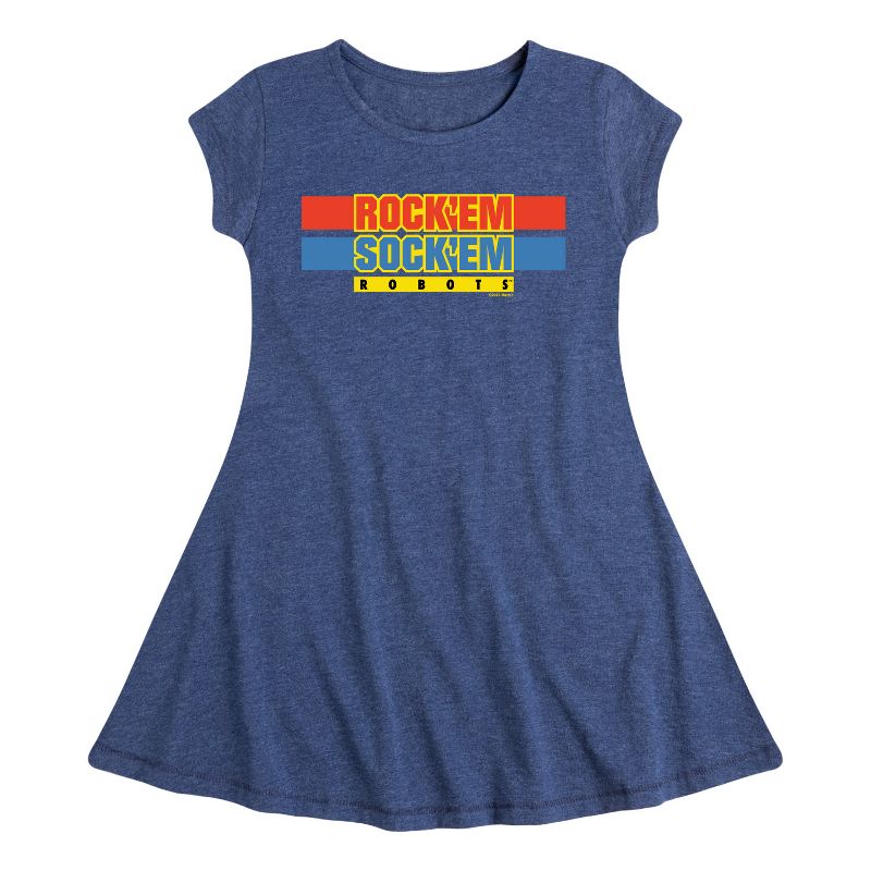 Girls' - Rock 'Em Sock 'Em Robots - Rock 'Em Sock 'Em Logo Fit & Flair Cap Sleeve Dress