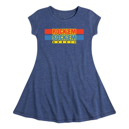 Girls' - Rock 'Em Sock 'Em Robots - Rock 'Em Sock 'Em Logo Fit & Flair Cap Sleeve Dress
