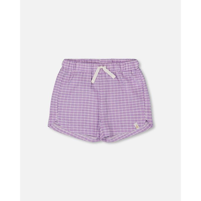 Deux par Deux Girl Crinkle Short White Checkered Lilac