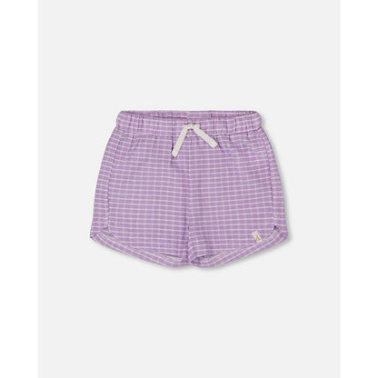 Deux par Deux Girl Crinkle Short White Checkered Lilac