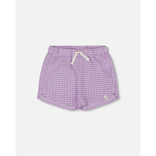 Deux par Deux Girl Crinkle Short White Checkered Lilac