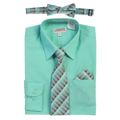 Gioberti Boy's Long Sleeve Dress Shirt and Plaid Tie Accessories Set (Part 2)