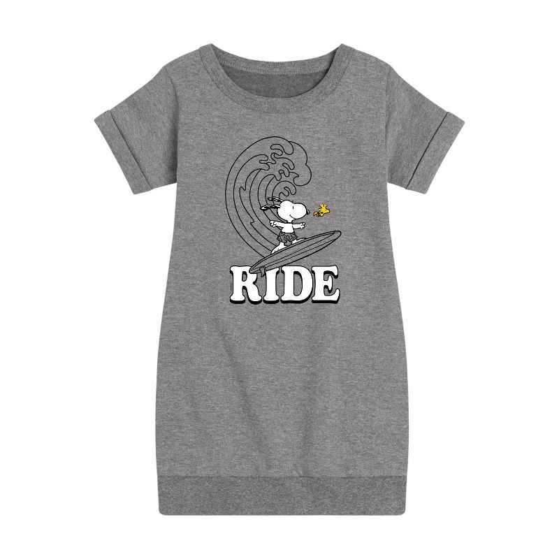 Girls' - Peanuts - Snoopy's Wave Ride Graphic Short Sleeve Fleece Dress