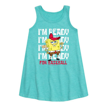 Girls' - SpongeBob SquarePants - Ready For Baseball Graphic Sleeveless Aline Dress