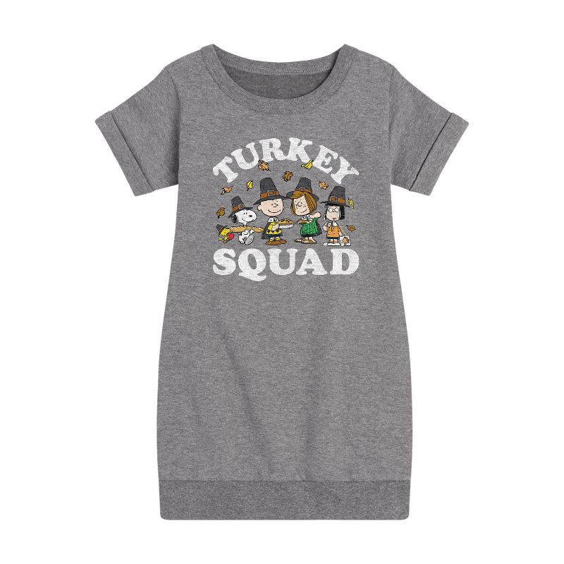 Girls' - Peanuts - Turkey Squad Graphic Short Sleeve Fleece Dress