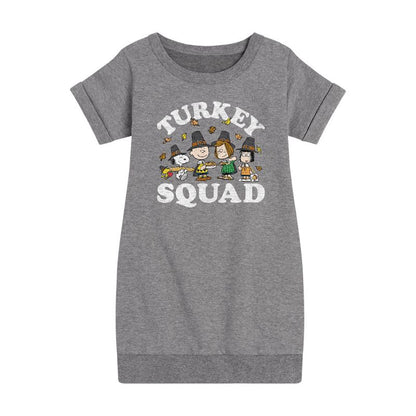 Girls' - Peanuts - Turkey Squad Graphic Short Sleeve Fleece Dress