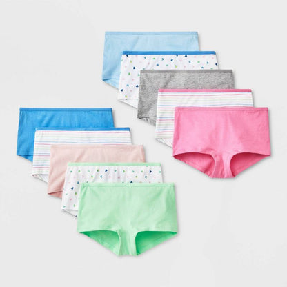Girls' 10pk Heart/Striped Cotton Boy Shorts - Cat & Jack™